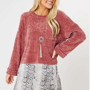Altar'd State Cropped Chenille Cuff Sleeve Sweater